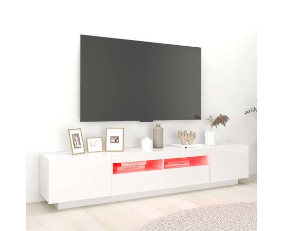 Comodă tv cu lumini led, alb extralucios, 200x35x40 cm, 4 image