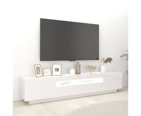 Comodă tv cu lumini led, alb extralucios, 200x35x40 cm, 3 image