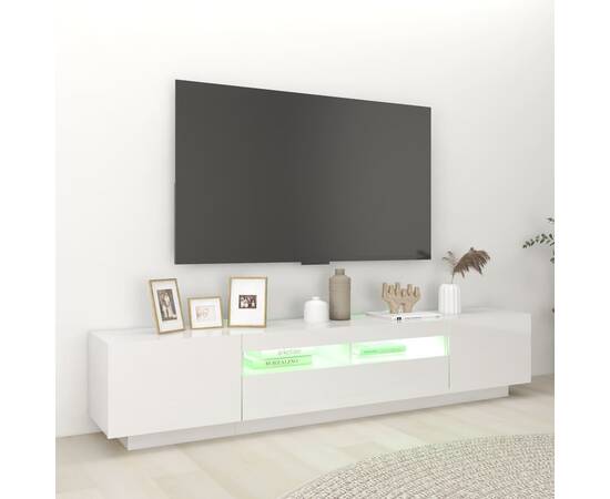 Comodă tv cu lumini led, alb extralucios, 200x35x40 cm, 5 image