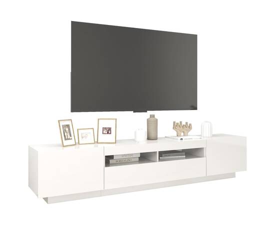 Comodă tv cu lumini led, alb extralucios, 200x35x40 cm, 6 image