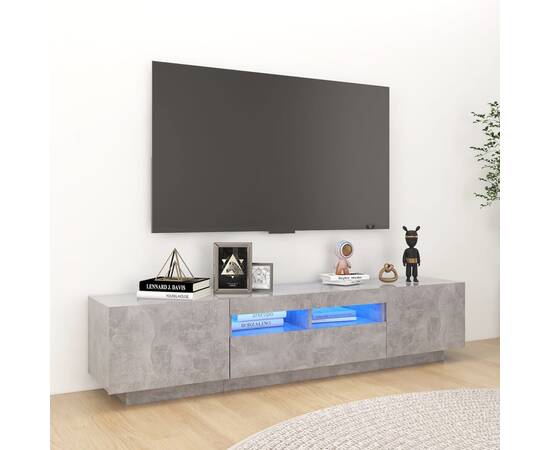 Comodă tv cu lumini led, gri beton, 180x35x40 cm