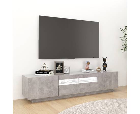 Comodă tv cu lumini led, gri beton, 180x35x40 cm, 5 image