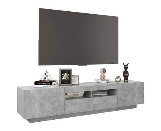 Comodă tv cu lumini led, gri beton, 180x35x40 cm, 6 image