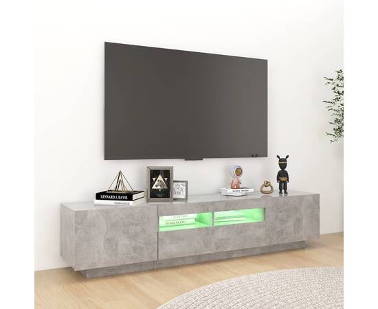 Comodă tv cu lumini led, gri beton, 180x35x40 cm, 3 image