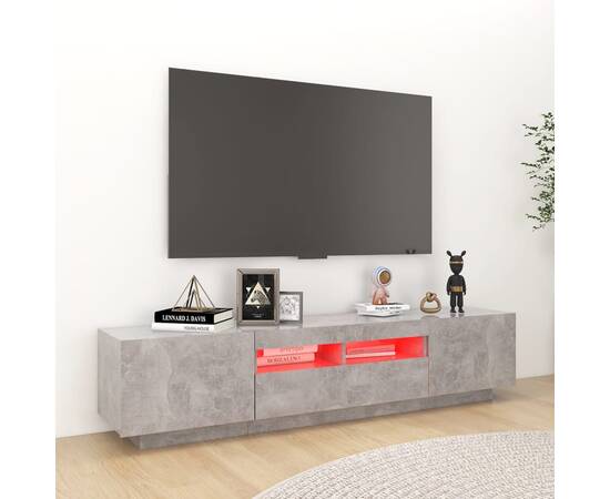 Comodă tv cu lumini led, gri beton, 180x35x40 cm, 4 image