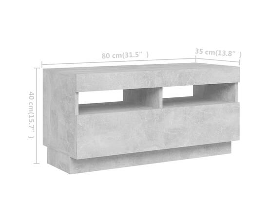 Comodă tv cu lumini led, gri beton, 180x35x40 cm, 9 image