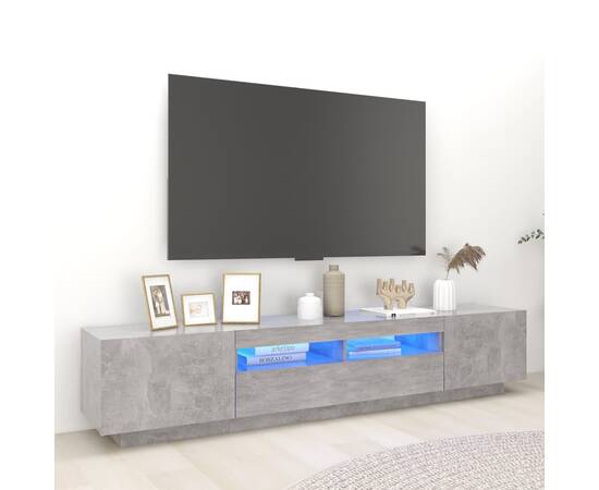 Comodă tv cu lumini led, gri beton, 200x35x40 cm