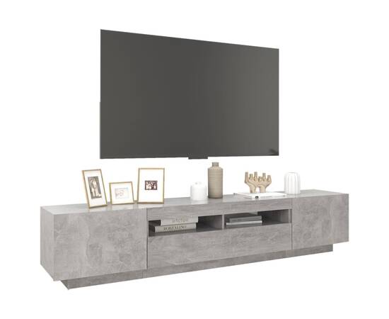 Comodă tv cu lumini led, gri beton, 200x35x40 cm, 6 image