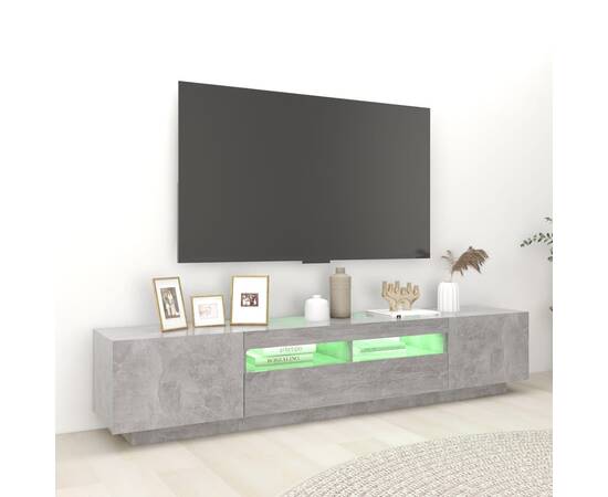Comodă tv cu lumini led, gri beton, 200x35x40 cm, 4 image