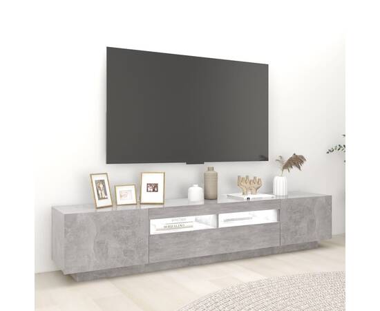 Comodă tv cu lumini led, gri beton, 200x35x40 cm, 3 image