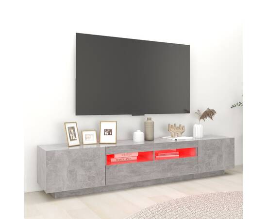 Comodă tv cu lumini led, gri beton, 200x35x40 cm, 5 image