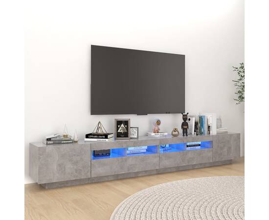 Comodă tv cu lumini led, gri beton, 260x35x40 cm