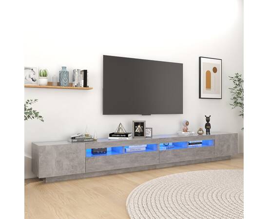 Comodă tv cu lumini led, gri beton, 300x35x40 cm
