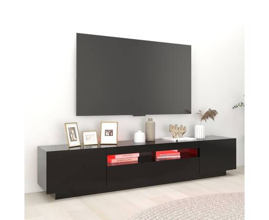 Comodă tv cu lumini led, negru, 200x35x40 cm, 3 image