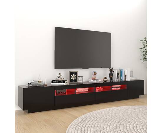 Comodă tv cu lumini led, negru, 260x35x40 cm, 4 image
