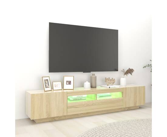 Comodă tv cu lumini led, stejar sonoma, 200x35x40 cm, 5 image