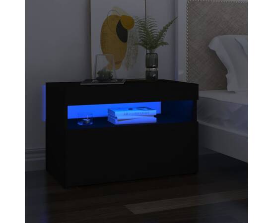 Noptieră cu lumini led, negru, 60x35x40 cm, pal