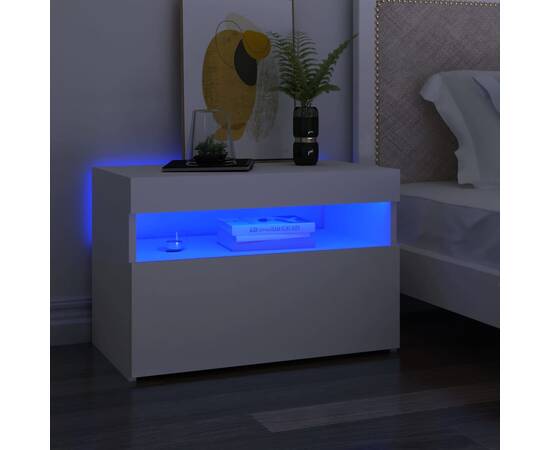 Noptiere cu lumini led, 2 buc., alb, 60x35x40 cm, pal