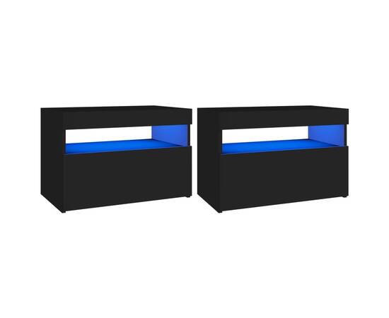 Noptiere cu lumini led, 2 buc., negru, 60x35x40 cm, pal, 2 image