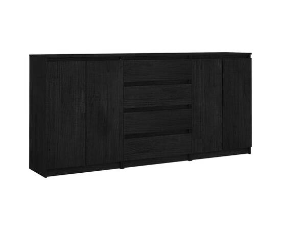 Dulapuri laterale, 3 buc., negru, lemn masiv de pin, 2 image