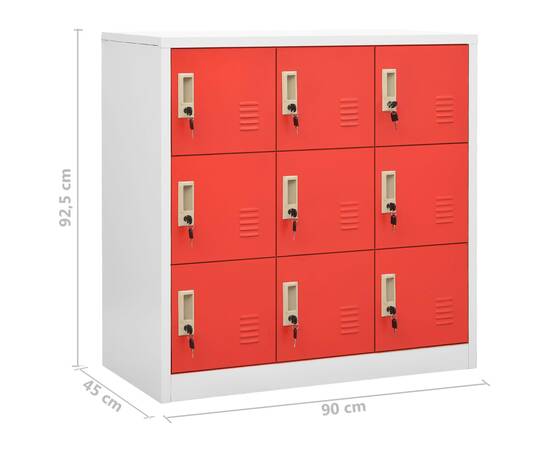 Dulapuri vestiar 2 buc. gri deschis și roșu 90x45x92,5 cm oțel, 9 image