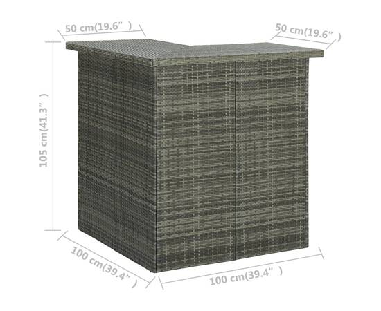 Masă de bar colțar, gri, 100 x 50 x 105 cm, poliratan, 7 image