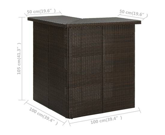 Masă de bar colțar, maro, 100 x 50 x 105 cm, poliratan, 7 image