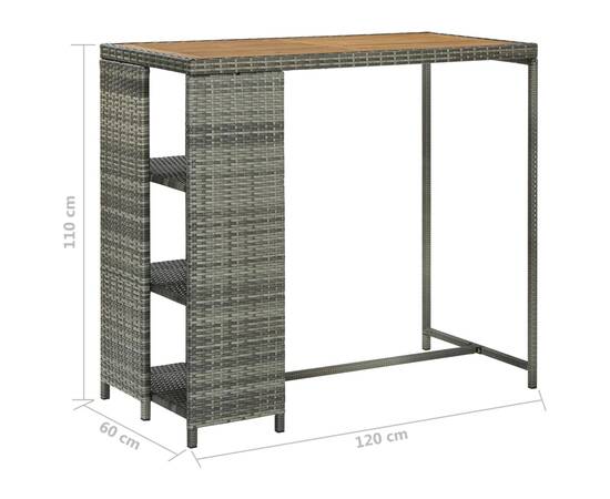 Masă de bar cu raft de depozitare, gri 120x60x110 cm, poliratan, 7 image