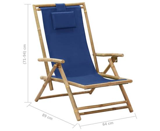 Scaun rabatabil de relaxare, bleumarin, bambus & țesătură, 8 image