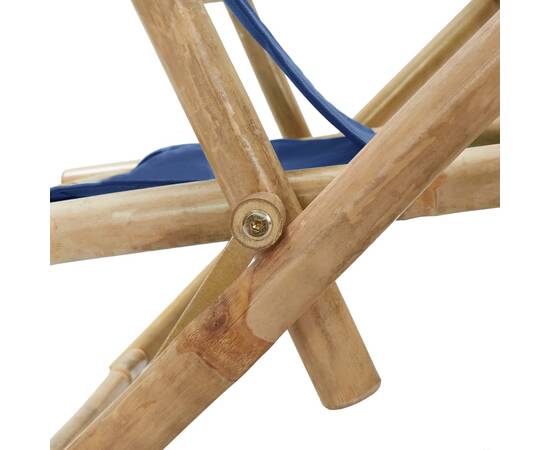 Scaun rabatabil de relaxare, bleumarin, bambus & țesătură, 7 image