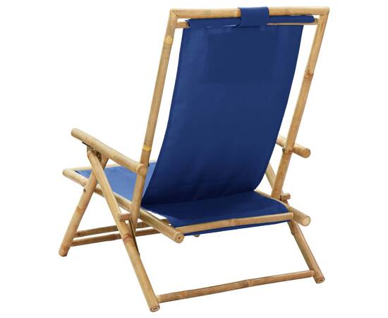 Scaun rabatabil de relaxare, bleumarin, bambus & țesătură, 5 image