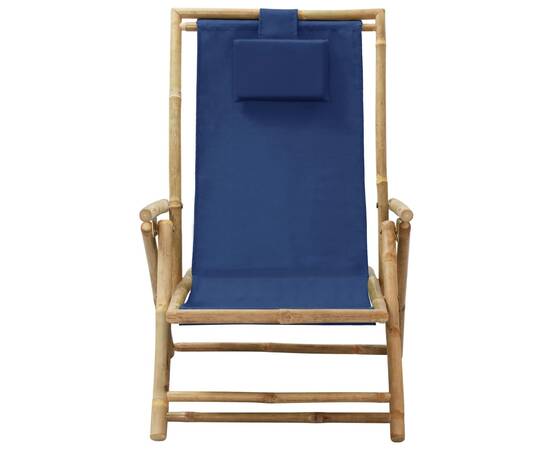 Scaun rabatabil de relaxare, bleumarin, bambus & țesătură, 2 image