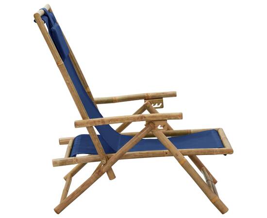 Scaun rabatabil de relaxare, bleumarin, bambus & țesătură, 3 image