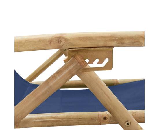 Scaun rabatabil de relaxare, bleumarin, bambus & țesătură, 6 image
