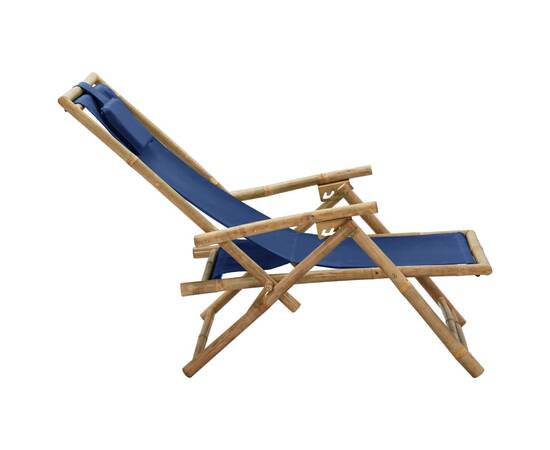 Scaun rabatabil de relaxare, bleumarin, bambus & țesătură, 4 image