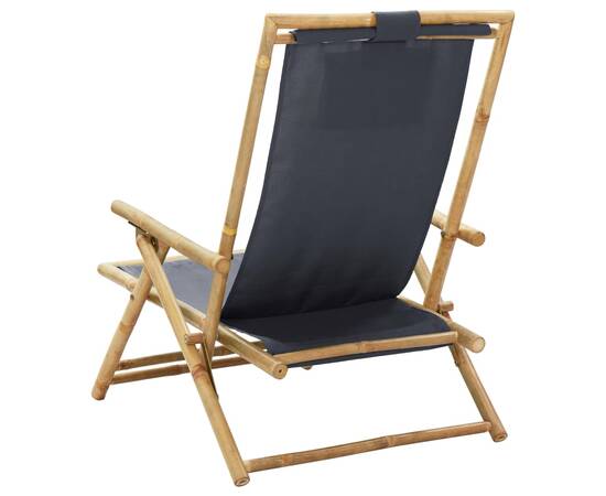 Scaun rabatabil de relaxare, gri închis, bambus & țesătură, 5 image