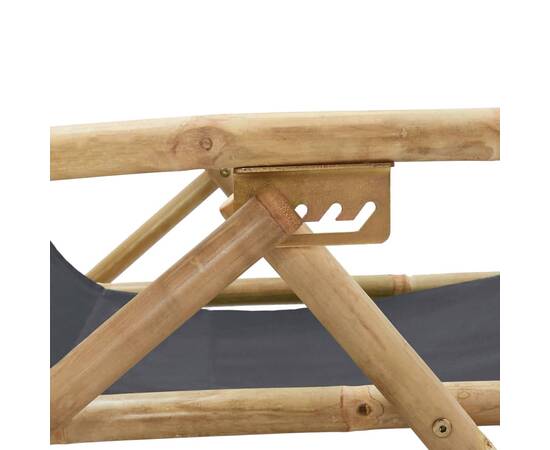 Scaun rabatabil de relaxare, gri închis, bambus & țesătură, 7 image