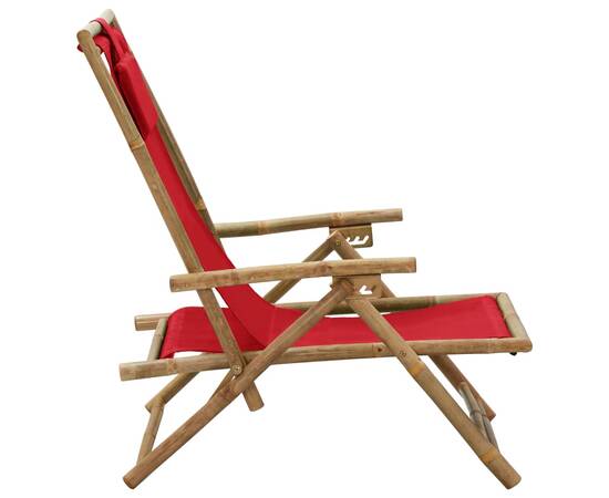 Scaun rabatabil de relaxare, roșu, bambus & țesătură, 3 image