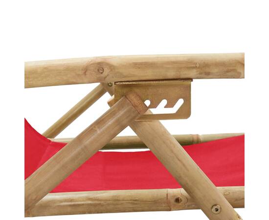 Scaun rabatabil de relaxare, roșu, bambus & țesătură, 7 image