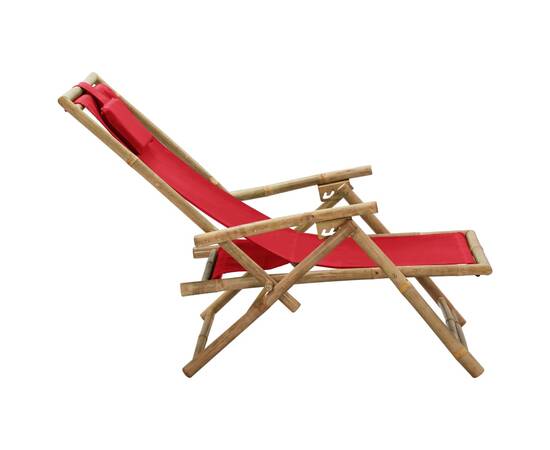 Scaun rabatabil de relaxare, roșu, bambus & țesătură, 4 image