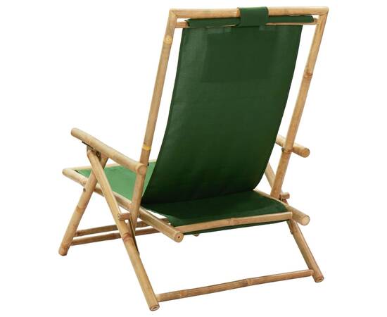 Scaun rabatabil de relaxare, verde, bambus & țesătură, 4 image