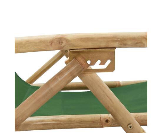 Scaun rabatabil de relaxare, verde, bambus & țesătură, 7 image