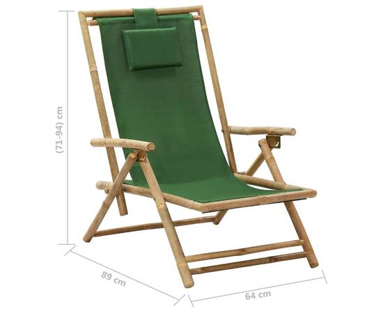 Scaun rabatabil de relaxare, verde, bambus & țesătură, 8 image