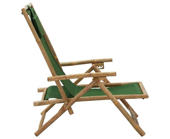 Scaun rabatabil de relaxare, verde, bambus & țesătură, 3 image