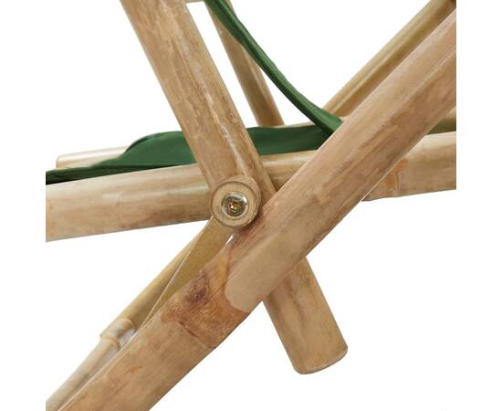 Scaun rabatabil de relaxare, verde, bambus & țesătură, 6 image