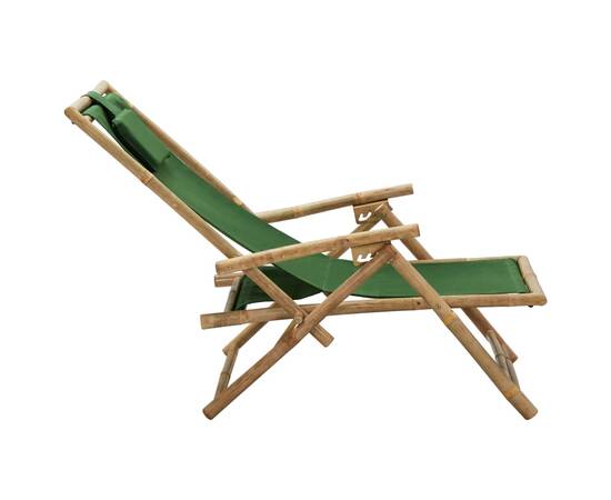 Scaun rabatabil de relaxare, verde, bambus & țesătură, 5 image