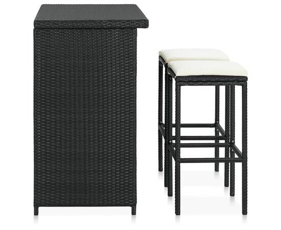 Set mobilier de bar, 3 piese, negru, poliratan, 4 image