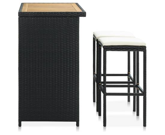 Set mobilier de bar, 3 piese, negru, poliratan, 4 image