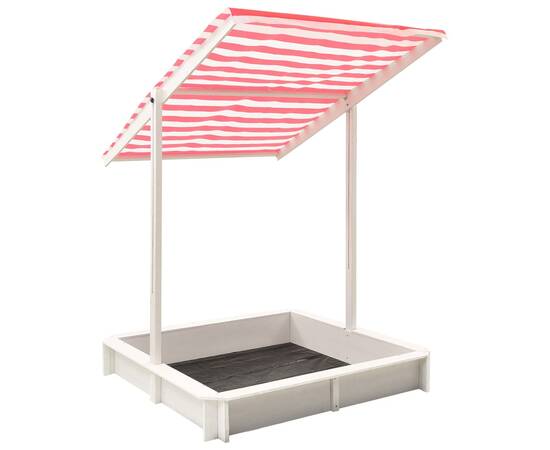 Cutie de nisip cu acoperiș reglabil, alb/roșu, lemn brad, uv50, 3 image