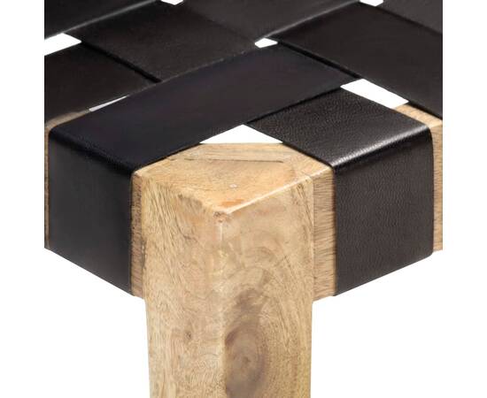 Bancă, negru, 150 cm, piele naturală și lemn masiv de mango, 4 image